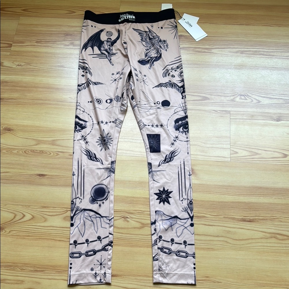 Sacai x Jean Paul Gaultier Black and Pink Graphic Leggings 3 new with tag